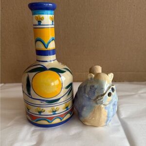 Living Art Majolica Vibrant Hand-Painted Oil Dispenser and Small Mouse Shaker
